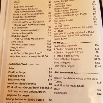Jane's - the menu for the restaurant - Pizza Near Me - Mill Creek, Nova Scotia