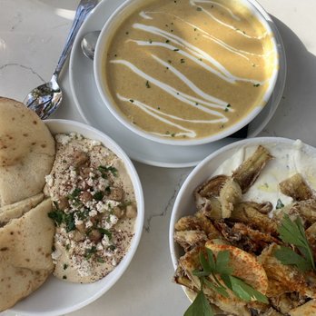 Paradiso - From left to right: hummus, butternut squash soup, fried artichokes - Bars Near Me - Dallas, Texas