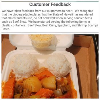 Mililani Restaurant - The newsletter stated that this item would be served in a plastic container but it wasn't. - Hawaiian Near Me - Mililani, Hawaii
