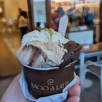 Bacio di Latte - 3 Cioccolati, Mousse di pistacchio, Tiramisu. 3 Cioccolati isn't normally in the display cases but it's incredibly decadent and good. - Ice Cream & Frozen Yogurt Near Me - Los Angeles, California Bacio di Latte - 3 Cioccolati, Mousse di pistacchio, Tiramisu. 3 Cioccolati isn't normally in the display cases but it's incredibly decadent and good. - Ice Cream & Frozen Yogurt Near Me - Los Angeles, California