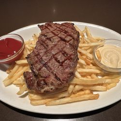 Page Road Grill - Steak Frites with garlic aioli and ketchup for dipping, Sept 2026.