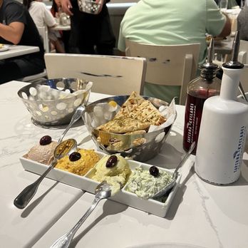 Taverna Kyclades - Pita and hummus Yogurt, Garlic and Cucumber Dip Potato Spread and Garlic Dip Spicy Feta Dip - Seafood Near Me - Astoria, New York Taverna Kyclades - Pita and hummus Yogurt, Garlic and Cucumber Dip Potato Spread and Garlic Dip Spicy Feta Dip - Seafood Near Me - Astoria, New York