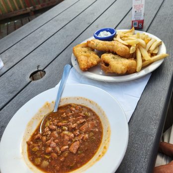 Wild Catch Cafe - Reindeer Chilli w/ Halibut Fish & Chips - Sandwiches Near Me - Whittier, Alaska