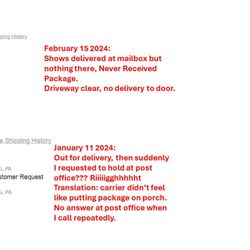 US Post Office - Actual tracking of 2 orders so far in 2024