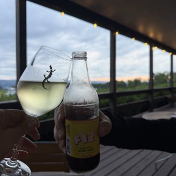 Red Newt Cellars - Sunset patio view Gewurztraminer (Sawmill Creek) wine & Fiz Roc City root beer from Rochester, NY-- my husband got a bottle to go. - Wineries Near Me - Hector, New York Red Newt Cellars - Sunset patio view Gewurztraminer (Sawmill Creek) wine & Fiz Roc City root beer from Rochester, NY-- my husband got a bottle to go. - Wineries Near Me - Hector, New York