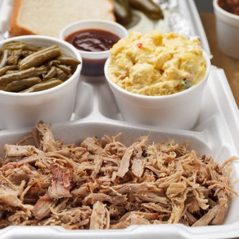 The Hut - a tray of pulled pork and sides - Barbeque Near Me - Sulphur, Louisiana