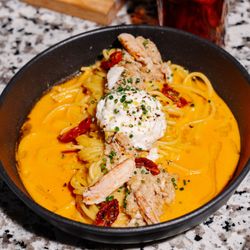 INI Ristorante - Crab Roe Spaghetti. Part of our new Summer Menu.