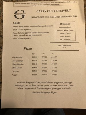 Menu photo 4 Guffey's Pizza Pacific, MO
