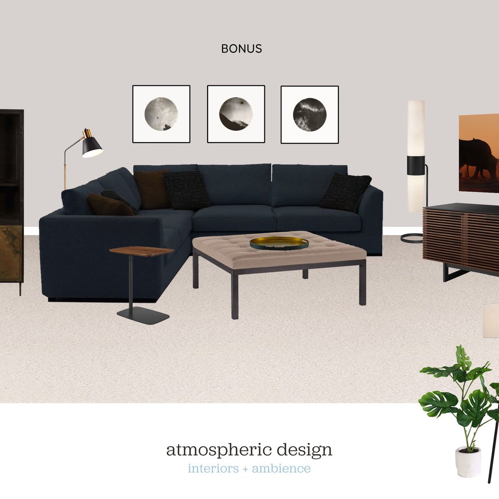 Atmospheric Design - Gwen shred these design concept mock ups with me to help me envision her plan for the space and to swap pieces in and out. - Interior Design Near Me