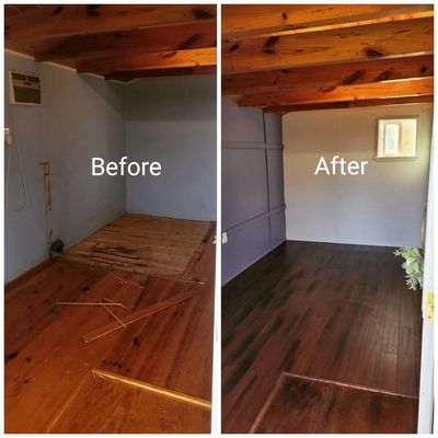 Home Improvements - WHAT DID YOU DO LAST WEEK ? D& J did this tiny home remodel in 3 days . New sub floor , bamboo flooring , custom accent trim and complete 2 tone paint . Along with a tile floor in the bathroom , kitchen area and electric water heater . Call today for free estimates 737-217-1771 Home Improvements - WHAT DID YOU DO LAST WEEK ? D& J did this tiny home remodel in 3 days . New sub floor , bamboo flooring , custom accent trim and complete 2 tone paint . Along with a tile floor in the bathroom , kitchen area and electric water heater . Call today for free estimates 737-217-1771