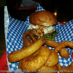 Burgers Bar & Grill - Cowboy burger with onion rings.
