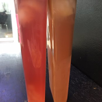 Pop Up House - Watermelon iced tea w/ lychee jelly $3.29 (Left)  Pineapple iced tea (Right) - Desserts Near Me - Markham, Ontario