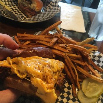 Flat Iron Tap - WisconSinner w melting cheese & fries - Burgers Near Me - Lake Geneva, Wisconsin