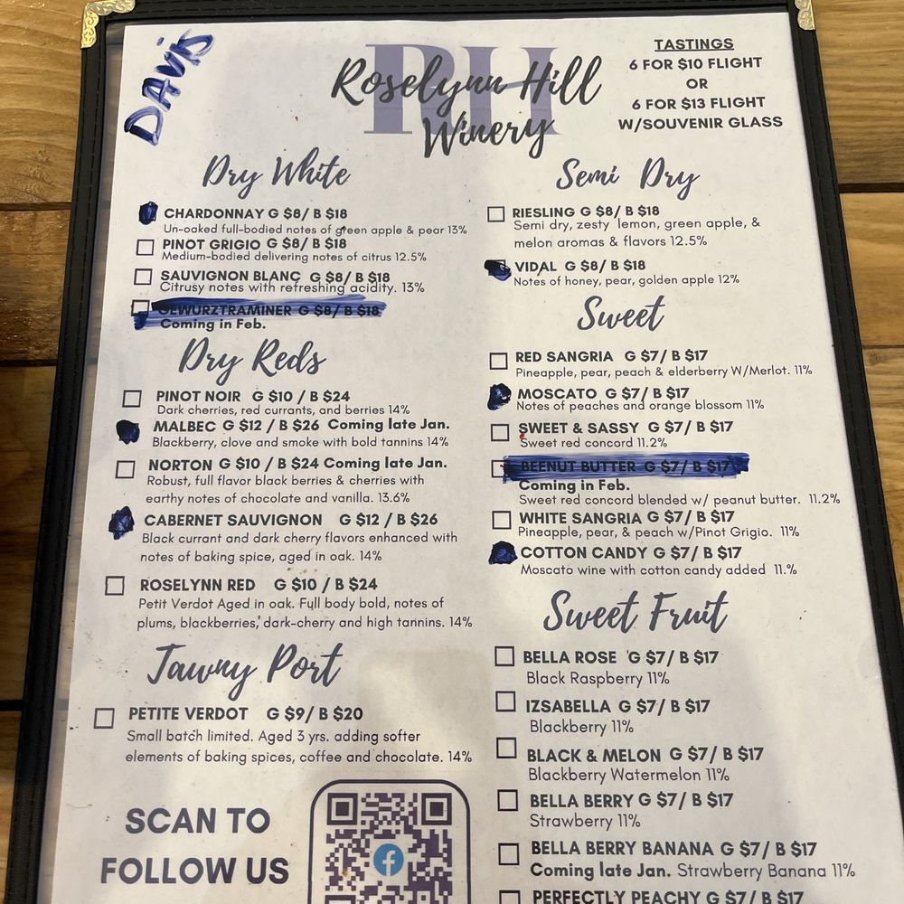 Wine menu Wine menu
