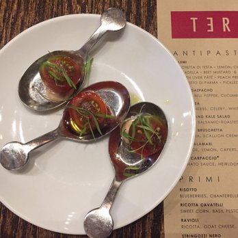 Terzo - Chef's treat heirloom tomato bites - Italian Near Me - Minneapolis, Minnesota Terzo - Chef's treat heirloom tomato bites - Italian Near Me - Minneapolis, Minnesota
