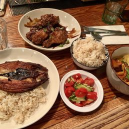 Daing na bangus, Ginataang vegetables, Tamarind chicken wings, Garlic fried rice Daing na bangus, Ginataang vegetables, Tamarind chicken wings, Garlic fried rice