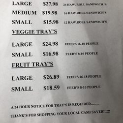 Cash Saver - Pricing on our Deli Trays