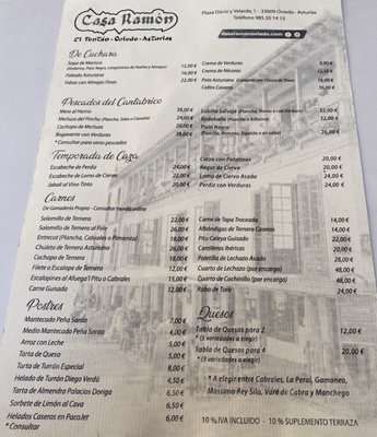 Menu photo 1 Casa Ramon Oviedo, O