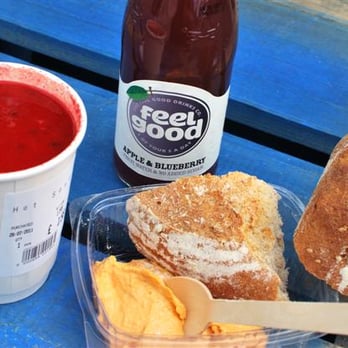 Unicorn Grocery - Beetroot & butterbean soup, red hummus, hunk of bread,  apple &  blueberry juice. - Grocery Near Me - Manchester, XGM