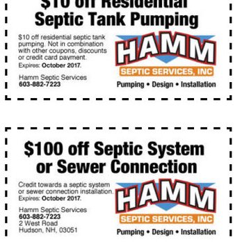 Hamm Septic Services - $10 off Residential Septic Tank Pumping or $100 off Septic System / Sewer Connection in Amherst, Atkinson, Auburn, Bedford, B... - Septic Services Near Me - Hudson, New Hampshire