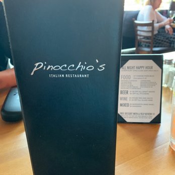 Pinocchio's Pizza - Menu and happy hour table tent - Pizza Near Me - Pasadena, California Pinocchio's Pizza - Menu and happy hour table tent - Pizza Near Me - Pasadena, California