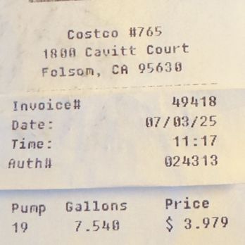 Costco Gasoline - 7/3/2025:  Regular Gas=$3.979. - Gas Stations Near Me - Folsom, California