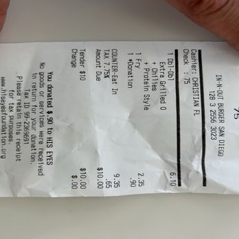 In-N-Out Burger - Keep your receipt if you donate tax deductible - Burgers Near Me - San Diego, California In-N-Out Burger - Keep your receipt if you donate tax deductible - Burgers Near Me - San Diego, California