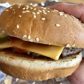 Five Guys - Little Cheeseburger with ketchup and pickles, $8.69 - Hot Dogs Near Me - East Brunswick, New Jersey