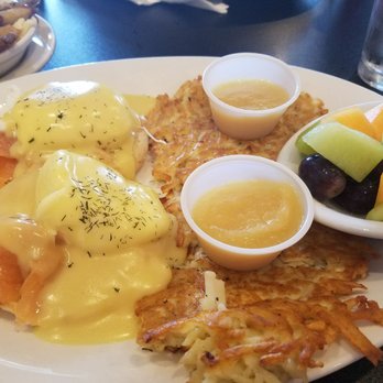 Maple Leaf Diner - Lox Benedict and Latkes with applesauce - American Near Me - Dallas, Texas Maple Leaf Diner - Lox Benedict and Latkes with applesauce - American Near Me - Dallas, Texas
