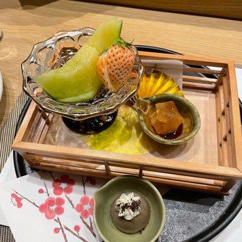 Kame Omakase - Dessert: japanese melon, mochi, and black sesame ice cream - Japanese Near Me - Las Vegas, Nevada