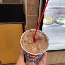 Snickers blizzard with chocolate ice cream very bland & melty right away disappointing!