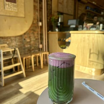 HOM Cafe & Wine - Iced matcha latte with hibiscus cold foam - Wine Bars Near Me - Brooklyn, New York HOM Cafe & Wine - Iced matcha latte with hibiscus cold foam - Wine Bars Near Me - Brooklyn, New York
