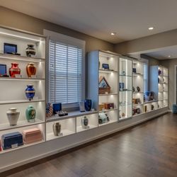 Boston Cremation - Our display of in-stock urns available for purchase.