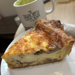 Quiche and Erin's Elixir (matcha, turmeric, honey)