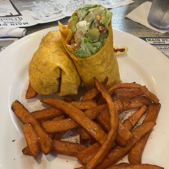 Main St Pub - Avocado feta shrimp wrap with sweet potato fries - American Near Me - Allendale, Michigan Main St Pub - Avocado feta shrimp wrap with sweet potato fries - American Near Me - Allendale, Michigan