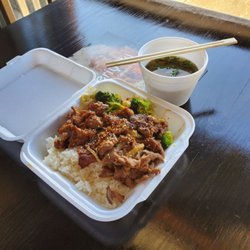 Teriyaki Kitchen - Spicy pork and beef combo plate with miso soup