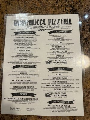 Menu photo 1 Winnemucca Pizzeria Winnemucca, NV Menu photo 1 Winnemucca Pizzeria Winnemucca, NV