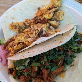 Tacos El PiBe - Eggs and chorizo and pastor on flour - Food Trucks Near Me