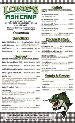 Menu photo 1 Long's Fish Camp Enterprise, MS Menu photo 1 Long's Fish Camp Enterprise, MS