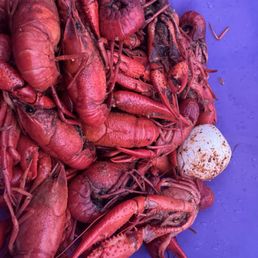 Crawfish and a boiled egg.