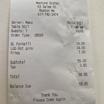Neptune Oyster - Lunch tab - Seafood Near Me - Boston, Massachusetts Neptune Oyster - Lunch tab - Seafood Near Me - Boston, Massachusetts