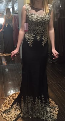 open lace back dress Long Beaded Faux-Wrap Prom Dress with Strappy Back Black / 4