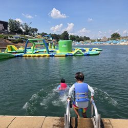 Fins Up Water Park - Small swim to inflatable island