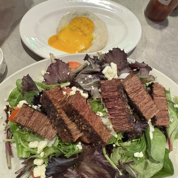 Bayside Cafe - Black and blue steak salad + yo egg on the side - Coffee & Tea Near Me - Everett, Washington Bayside Cafe - Black and blue steak salad + yo egg on the side - Coffee & Tea Near Me - Everett, Washington