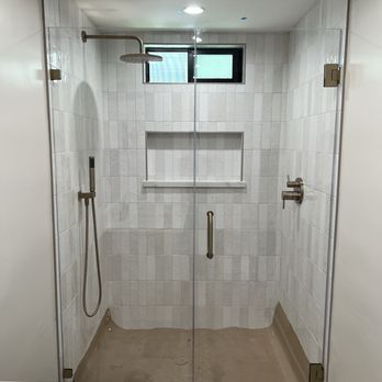 Local Glass & Screen - So happy with our shower glass door! (cardboard is still covering our shower floor) Glad we opted for the low iron glass. - Glass & Mirrors Near Me - Laguna Hills, California