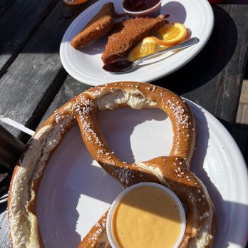 Edelweiss Biergarten - Giant pretzel and fried Gouda - German Near Me - Phoenix, Arizona