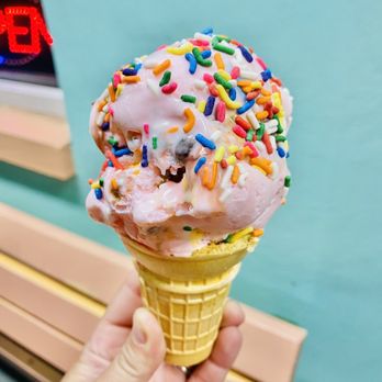 Space Coast Ice Cream - Cotton Candy cone with rainbow sprinkles! - Ice Cream & Frozen Yogurt Near Me - Titusville, Florida