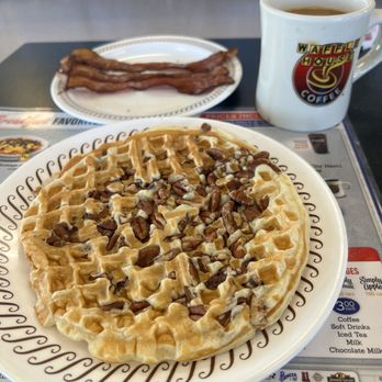 Waffle House - Delicious pecan waffle with extra pecans, bacon well and coffee. Always great. - Breakfast & Brunch Near Me - Clearwater, Florida Waffle House - Delicious pecan waffle with extra pecans, bacon well and coffee. Always great. - Breakfast & Brunch Near Me - Clearwater, Florida
