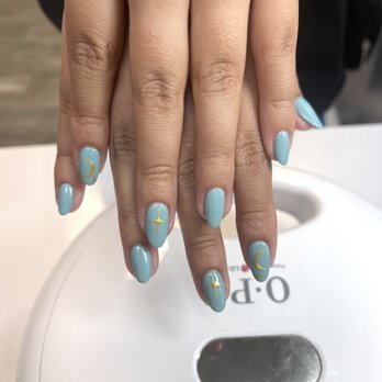Sunshine Nails - Blue color with stars and moons designs - Nail Salons Near Me - San Ramon, California