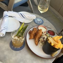 Sake Batter Fish n' Chips, The Pineapple Suite, Pinot Grigio Sake Batter Fish n' Chips, The Pineapple Suite, Pinot Grigio